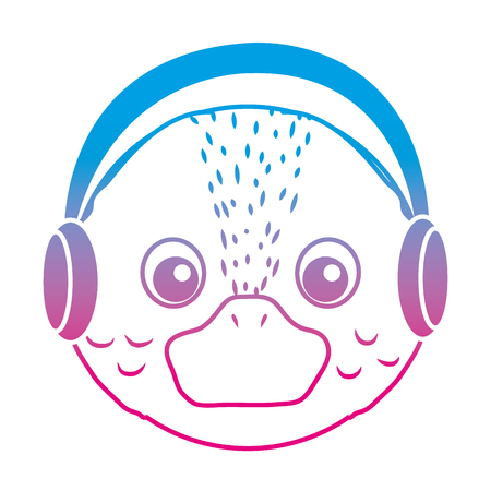 degraded line cute baby duck head animal with headphonesのイラスト素材