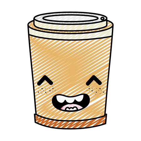 doodle happy coffee in plastic cup vector illustrationのイラスト素材