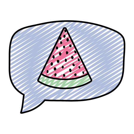 doodle watermelon fruit inside chat bubble message vector illustrationのイラスト素材