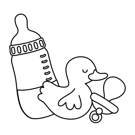line bottle feeding with pacifier and rubber duckのイラスト素材