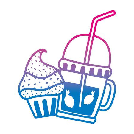 degraded line tasty muffin sweet and smoothie beverageのイラスト素材