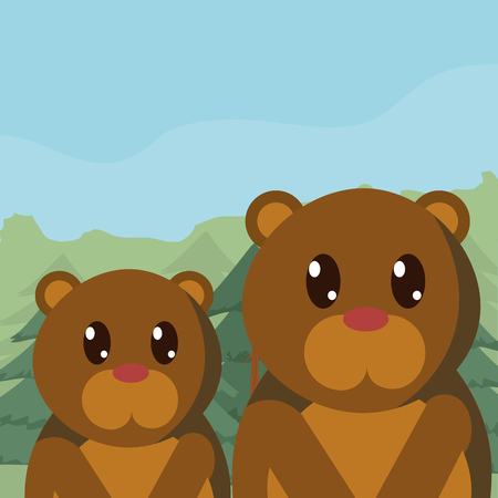 Bears family cute animals cartoons Vector illustration.のイラスト素材