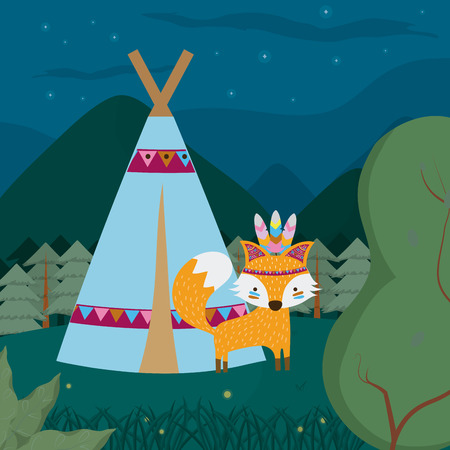 Fox cute hippie cartoon Vector illustration.のイラスト素材