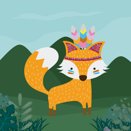 Fox cute hippie cartoon Vector illustration.のイラスト素材