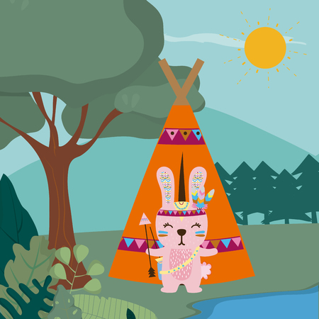 Rabbit cute hippie cartoon Vector illustration.のイラスト素材