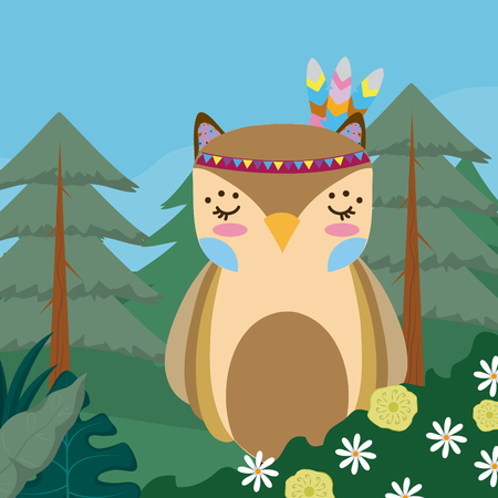 Owl cute hippie cartoon Vector illustration.のイラスト素材