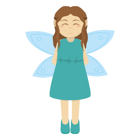 Happy girl in costume fairy with wingsのイラスト素材