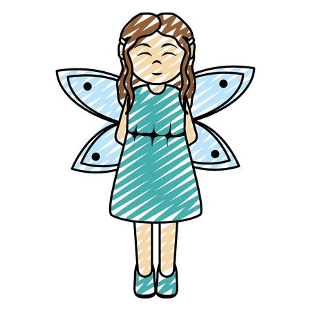 Doodle girl in fairy with wings costumeのイラスト素材