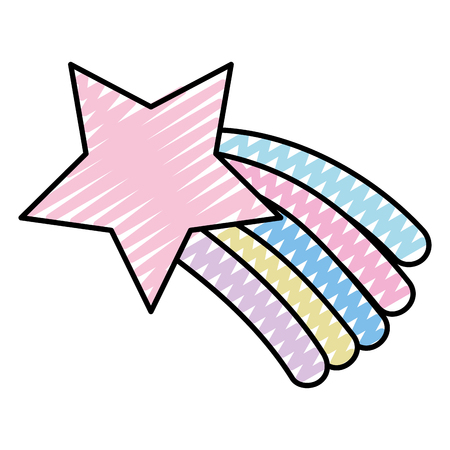 doodle shiny shooting star with rainbow in the skyのイラスト素材