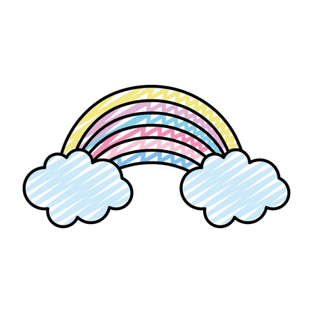 doodle nature bright rainbow with clouds in the sky vector illustrationのイラスト素材
