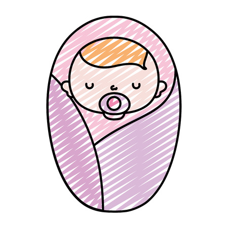 doodle tender baby with beauty pacifier and blanket vector illustrationのイラスト素材