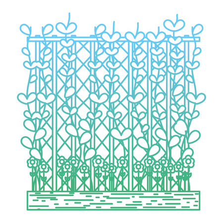degraded line leaves branches plant with flowers inside wood plantpotのイラスト素材