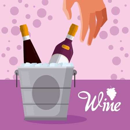 Wine bottles on ice bucketのイラスト素材