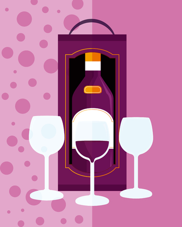 Wine menu cover with bottle and cups vector illustration graphic designのイラスト素材