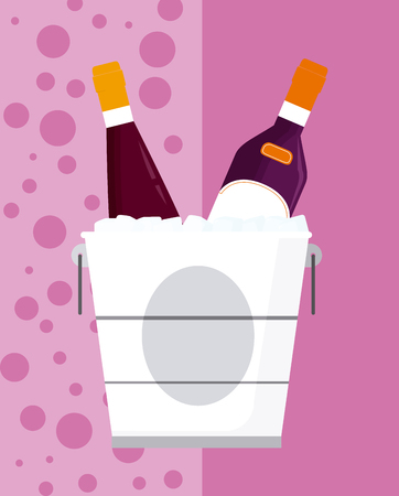 Wine menu cover with bottles on ice bucket vector illustration graphic designのイラスト素材