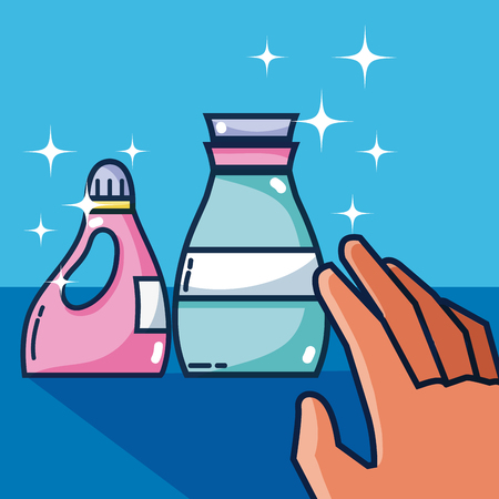Hand grabbing detergent bottles Vector illustration.のイラスト素材