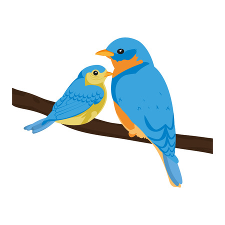 beauty bird animal with it son in the branch vector illustrationのイラスト素材