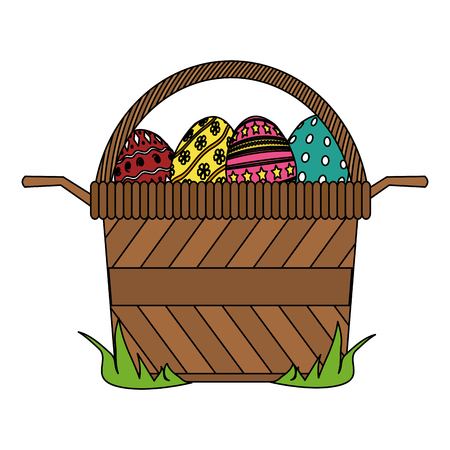 Color eggs Easter decoration inside hamper design.のイラスト素材