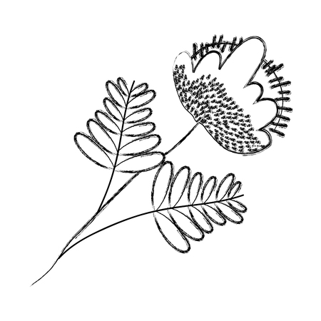 Grunge exotic flower plant with branches leavesのイラスト素材