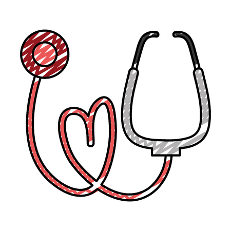doodle medical stethoscope instrument to heartbeat sign Vector illustration.のイラスト素材