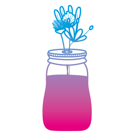 degraded line exotic flowers plant inside glass mason vector illustrationのイラスト素材
