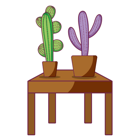nature cactus plant inside flowerpot in the table vector illustrationのイラスト素材