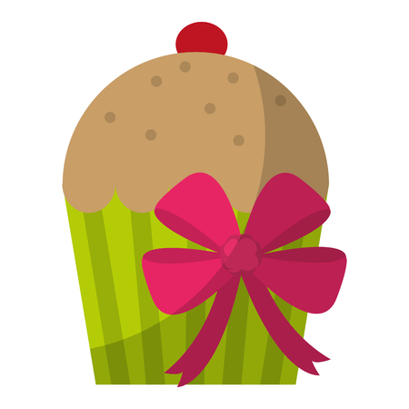 sweet muffin dessert with cherry and ribbon bow vector illustrationのイラスト素材