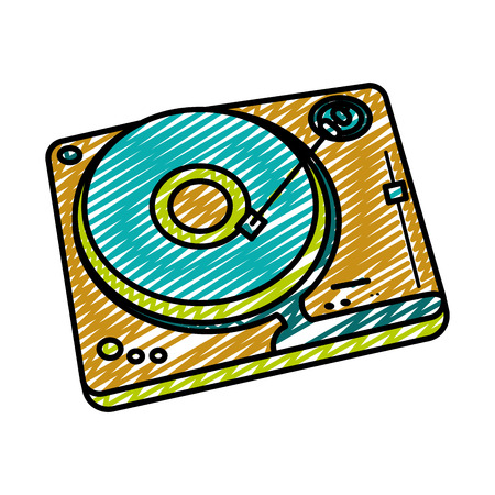 doodle retro vinyl player record music vector illustrationのイラスト素材