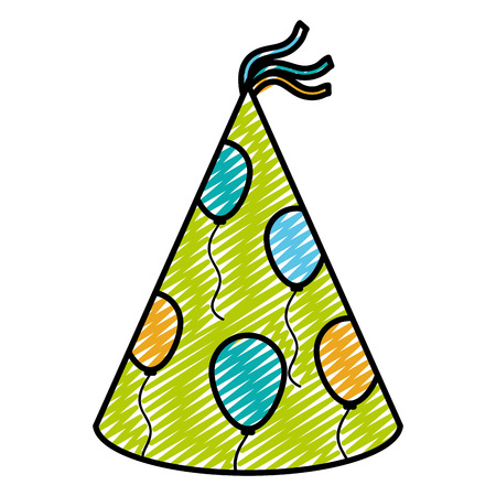 doodle party hat accessory with balloons decoration vector illustrationのイラスト素材