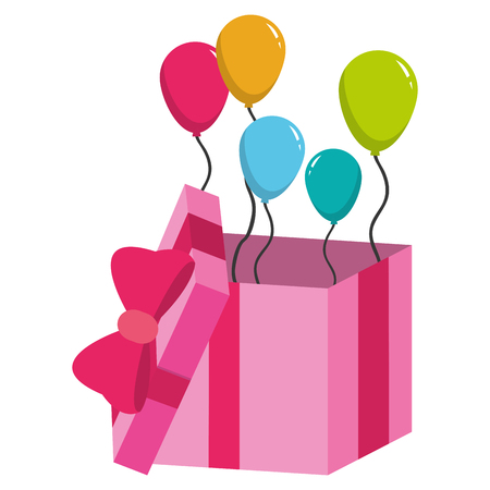 present with ribbon bow and balloons decortion vector illustrationのイラスト素材