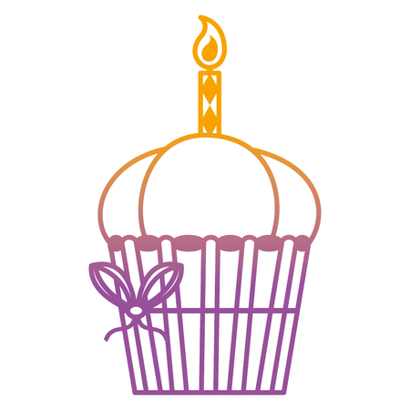 Degraded line delicious muffin dessert with candle and ribbon bowのイラスト素材