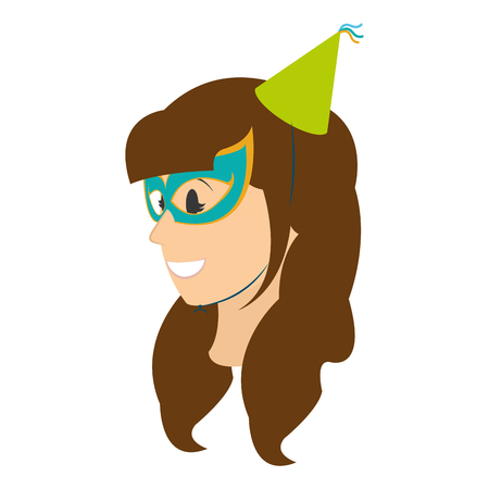 Woman head with party mask and hatのイラスト素材