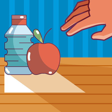 Water bottle and apple template vector illustrationのイラスト素材