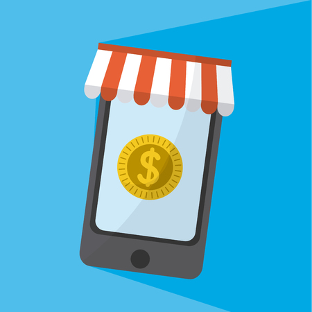 Online shopping and marketing from smartphone vector illustration graphicのイラスト素材