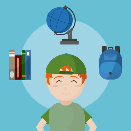 Cute school boy with utensils cartoons vector illustration graphic designのイラスト素材