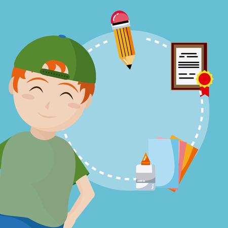 Cute school boy with utensils cartoons vector illustration graphic designのイラスト素材