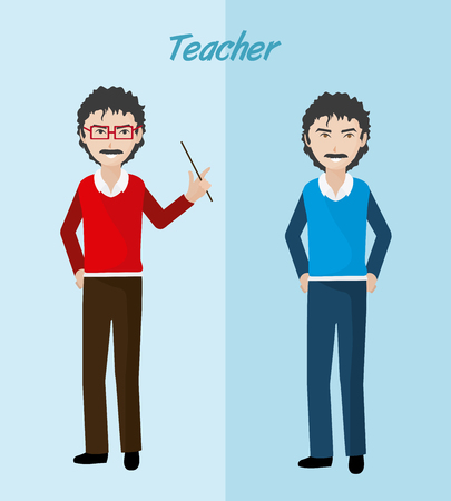 Young teacher cartoon over blue background vector illustration graphic designのイラスト素材