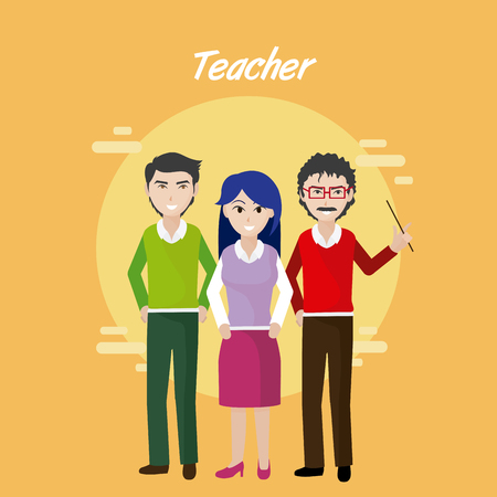 Young teachers teamwork cartoons concept vector illustration graphic designのイラスト素材