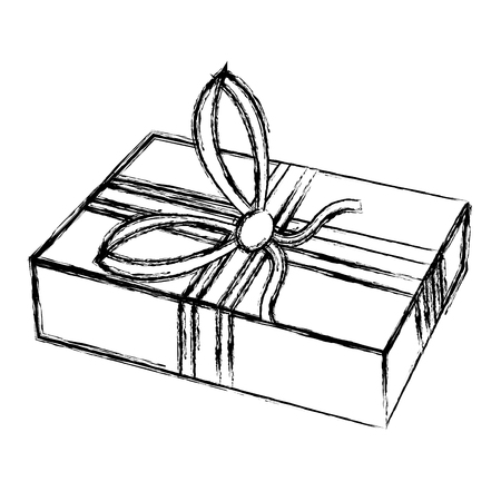 grunge present gift package with ribbon bow vector illustrationのイラスト素材