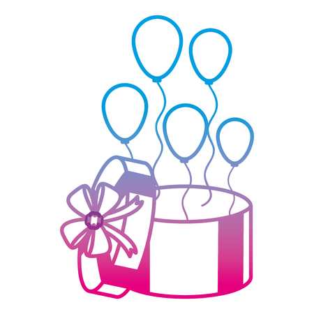 degraded line presente box with ribbon bow and balloonsのイラスト素材