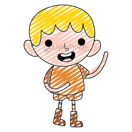 doodle happy child boy with t-shirt and short vector illustrationのイラスト素材
