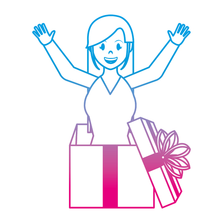 degraded line woman inside present gift with ribbon bow vector illustrationのイラスト素材