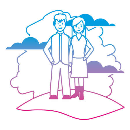 degraded line couple together woman and man in the landscapeのイラスト素材