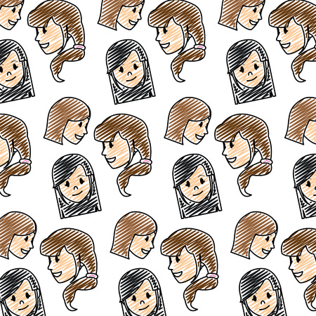 doodle happy women head with hairstyle backgroundのイラスト素材