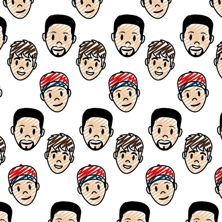 doodle men head with facial expression backgroundのイラスト素材