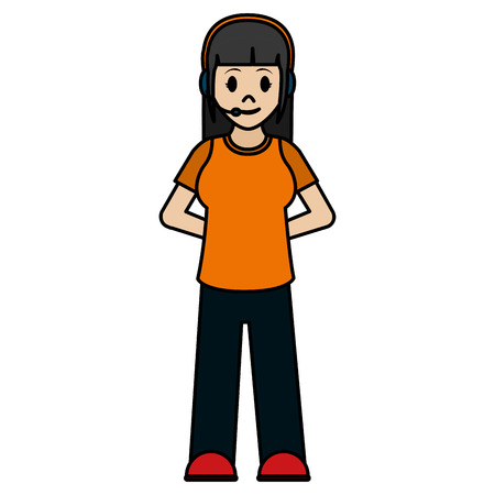 Colored illustration of female call center operator.のイラスト素材