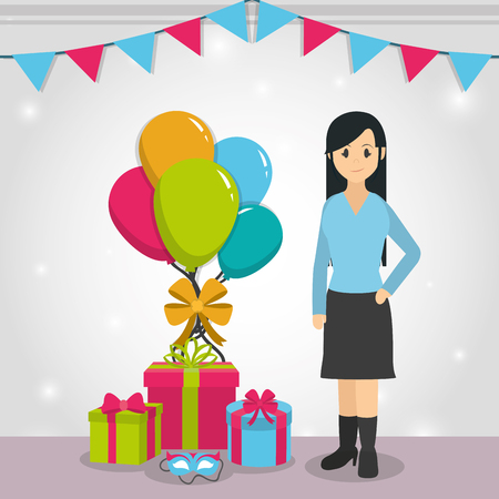 Young woman in birthday party cartoon concept vector illustration graphic designのイラスト素材