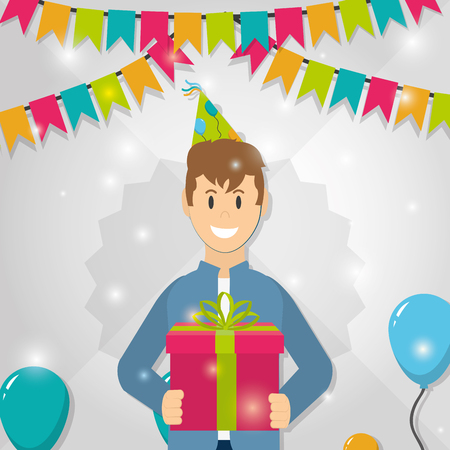 Young man in birthday party cartoon concept vector illustration graphic designのイラスト素材
