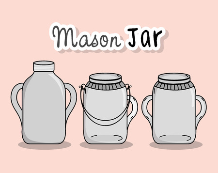 Set of mason jar drawings collection on pastel colors vector illustration graphic designのイラスト素材