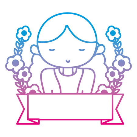 Degraded line cute woman with hairstyle and flowers styleのイラスト素材